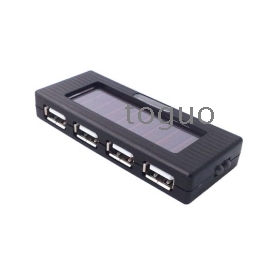 Solar Powered Battery + 4 Port USB Hub + Charger,Black 