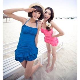 2012 new swimsuit small chest gathered conjoined twins skirt type South Korea hot spring bathing suit            