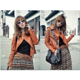 The new spring clothing han edition motorcycle short paragraph small leather jacket women's coat