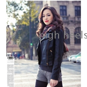 Han edition motorcycle leather female brief paragraph leather/leather jackets women's coat         