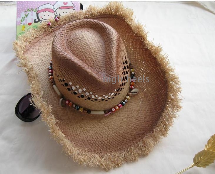 Cowboy hat flash straw hat shells decorated beads Wholesale Cowboy