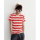 Black and white stripe T-shirt male short sleeve T-shirt cultivate one's morality T-shirt