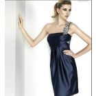 Fashion cheap black one shoulder beaded ruffles short Mini above Knee Length Sleeveless Bridesmaid Evening Prom Party Cocktail Dress Gown 