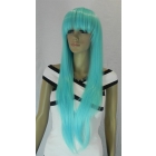 Free shipping New Women Lake Blue  Sexy  bang Synthetic Cosplay Long Straight  Hair Fancy Dress Lady  Wig