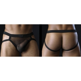  Hot Sale Man's Gauze Fish Net Sexy Nightwear Underwear Men's mesh double thong Black  Free Shipping!
