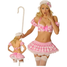 New Arrival Lingerie Ladies Servant Pink Cosplay Costume Outfit Hat Dress Free Shipping
