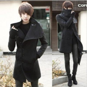  free shipping individual character men's coat big turndown dust coat(black, M L XL) 