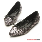 Pointed bowknot flat single shoe gold silver 
