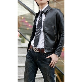 Top quality Korea Men's Slim standup collar Men's hoodie Leather Jacket coat #04