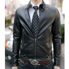 Top quality Korea Men's Slim standup collar Men's hoodie Leather Jacket coat #07