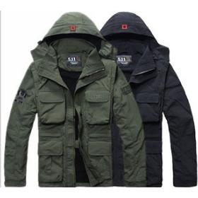 5.11 Men's Outdoor Jacket / Coat waterproof & windproof Jacket's Sleeves & Cap Removable ( Black Green )