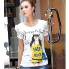 Product yue loose big yards women's 2012 spring han edition leica round brought bud silk hubble-bubble sleeve T-shirt