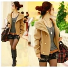 Han edition leisure short coat? With cap double-breasted women's short money during the spring and autumn winter coat? The woman      