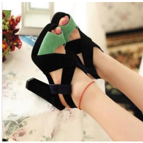 Women's shoes waterproof shoes leather Rome a mouth fish into color high-heeled shoes cool shoes
