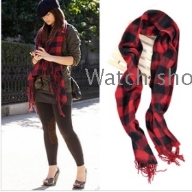 Classic small grid suede scarf male lady tassel warm scarf                        