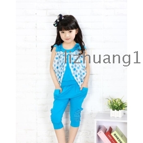 Female children's wear new summer  candy colors the beatles, sport suit short sleeve shorts two-piece outfit