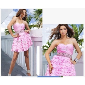 2011 New Style Elegant Graduation Dresses Sheath Sweetheart Beading Pink Chiffon Ruffles 