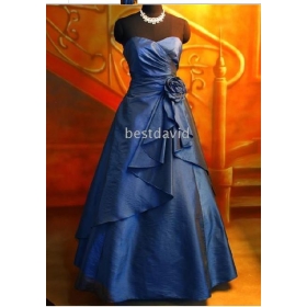 Glamorous Royal Blue Strapless Ball Gown Cheap Long Evening Dresses Ebay Flowers Taffeta Custom  