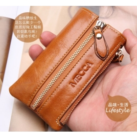  Megga fashion genuine leather female key wallet cowhide key bag male auto key wallet zipper  purse wholesale 