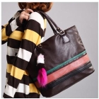 The new model chromatic stripe memories of the large capacity bag lady's bag tassel PU female bag single shoulder bag