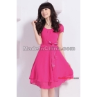 free shipping Fashionable women's chiffon short-sleeved dress skirt size M L XL n3