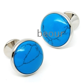 Best Sell, Free shipping, Classic Blue Opal Round Cufflinks BAC-406