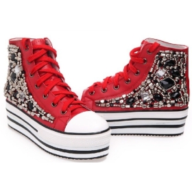 Canvas New Diamond high-top shoes 3 Color hand- sewn acrylic heavy-bottomed platform Sneakers  -1