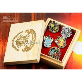  Wholesale - Harry Potter School Badges Brooch Set Brooch Alloy Wooden box 5 pcs=1 Set---13