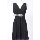 Dark  deep v-neck dress back bowknot enclosed chest cushion belt even before and after deep 