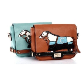   Free shipping PU blue brown horse design lady's Lovely Messenger Bag wholesale and retail 