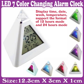  LED 7 Color Changing Triangle Pyramid Music Alarm Clock_Free Shipping 