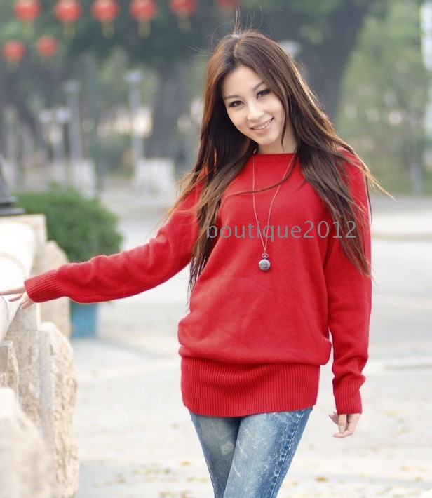 2012 large size loose bat sleeve red sweater Women long section of the ...