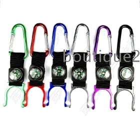 wholesale 10pcs/lot free shipping Carabiner Clip Water Bottle Holder Camping Snap hook clip-on with Compass outdoor 