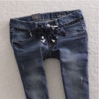 2012 ribbon decoration Dark Blue elastic skinny jeans female Size:25-31 