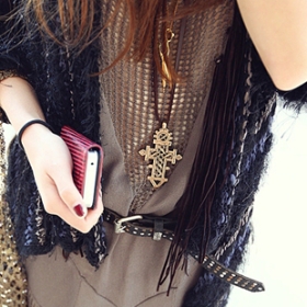 Free Shipping Fashion Jewelry Jewelry a small chilli handmade retro  hollow carved cross necklace, sweater chain [D073]