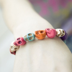  Fashion HOTSELL Jewelry wholesale multicolour skull and crossbones elastic bracelet [E072]