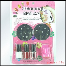 Stamping Nail Art Kit Nail Stamp Set 3 Nail Art Polish + Stamp + Scraper + 2 Templates 7pc Set