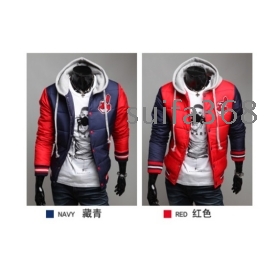 Autumn and winter The new Men's  jacket men's casual men's cotton hooded baseball uniform navy blue / red Free shipping 
