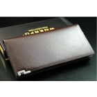 Men Long Leather Wallet Pockets Card Clutch Center Bifold Money Clip Purse Brown