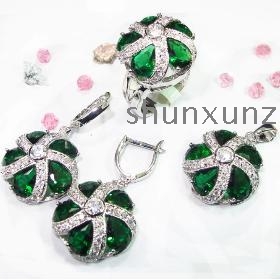 Trendy Peridot fashion crystal  fashion heart set (ring/earring/pendant) 384set