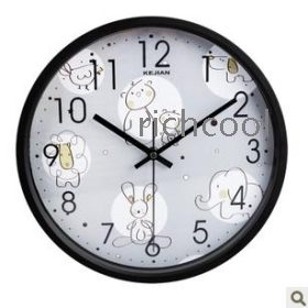 Cartoon wall clock children bedroom mute lovely clock and watch the zoo elephants cartoon clock 12 inches 