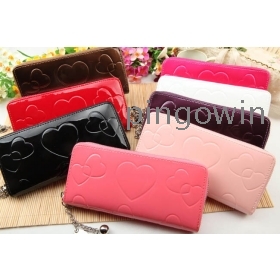 Hot fashion simple jelly color patent leather wallet Korean version of wallets the * sweet peach angina female long section of zipper pendants