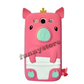 Pink 3D Cute Crown Pig Silicone Skin Cover Case for   S3 i9300