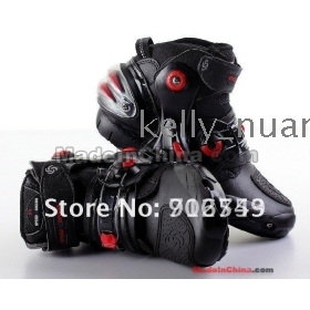 Free Shipping 1Pairs Motorcycle Motocross Motorbike Racing -biker Speed Leather Boots / Shoes Black [Sy44] 