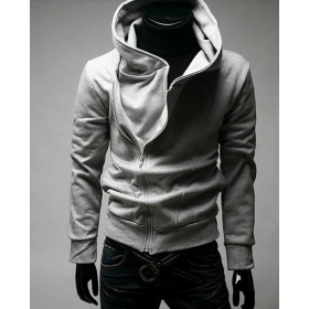 new Spring jacket Men oblique zipper hooded sweater Korean Slim Men's gray hoody sweater