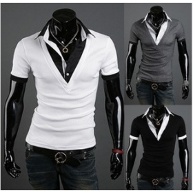 Retro two design men's slim short-sleeved T-shirt  5957
