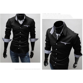 New Mens Slim Leisure Shirt long  Double Pocket Cotton Stylish Button-up shirt 5907