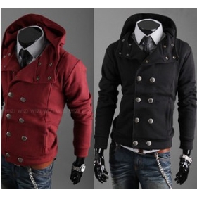 Double-breasted men's fashion hooded sweater cardigan men's jackets 5876