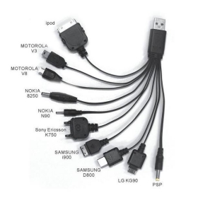 Free shipping 10pc/lot 1 x Universal USB Charger with 10 connectors Portable 10 in 1 USB charge cable charger for Multiple Universal Cell Phone 