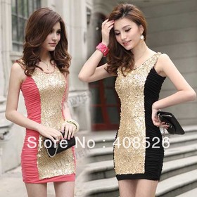 2013 Women Sexy Paillette Round Collar Sleeveless Backless Mini Dress Party Club Dress 2Colors drop shipping 10304